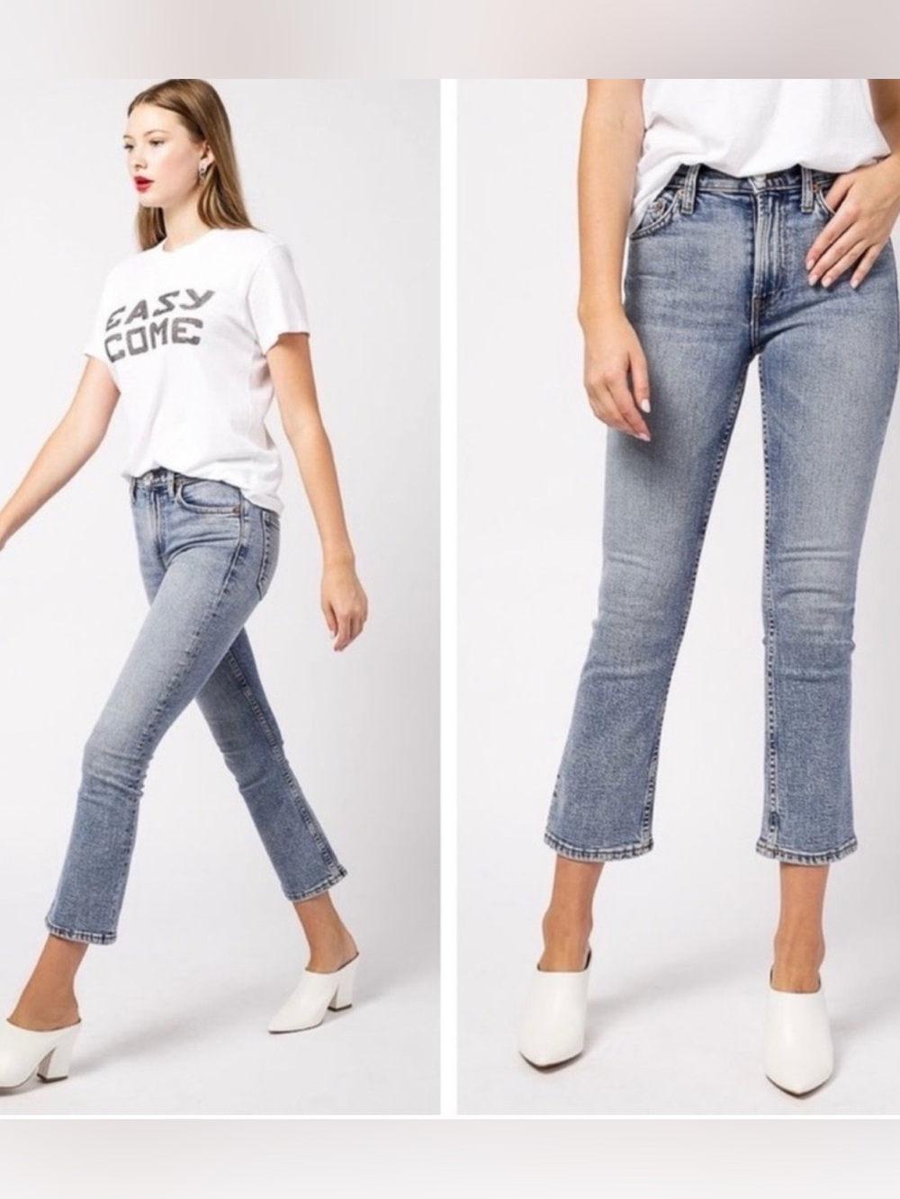 RE/DONE Originals Light Wash Mid Rise Kick Flare Jeans